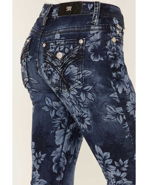 Image #4 - Miss Me Women's Floral Print Dark Wash Mid Rise Stretch Skinny Jeans, Blue, hi-res
