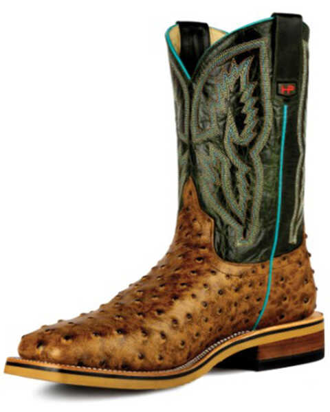 Image #1 - Horse Power Men's Ostrich Print Western Work Boots - Steel Toe, Honey, hi-res