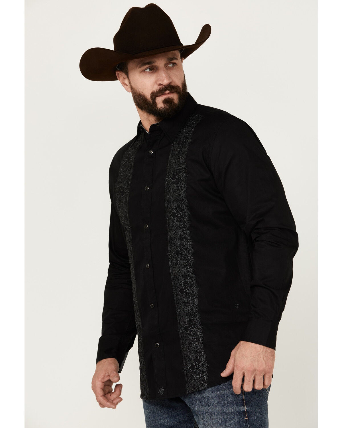 Image #2 - Moonshine Spirit&reg; Men's Embroidered Long Sleeve Snap Western Shirt, Black, hi-res