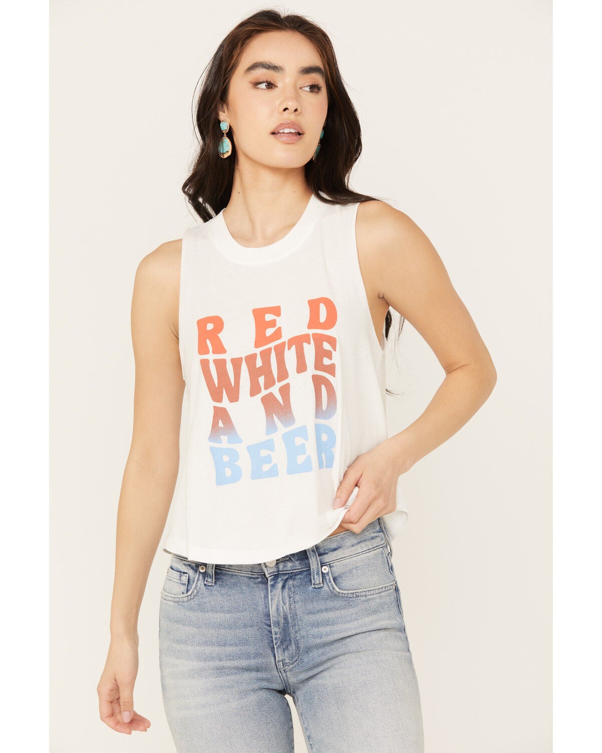 White Crow Women's Red, White and Beer Graphic Tank, White, hi-res