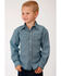  West Made Boys' Central Geo Print Long Sleeve Western Shirt , Turquoise, hi-res