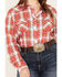 Image #3 - Roper Women's Plaid Print Long Sleeve Western Pearl Snap Shirt - Plus, Orange, hi-res