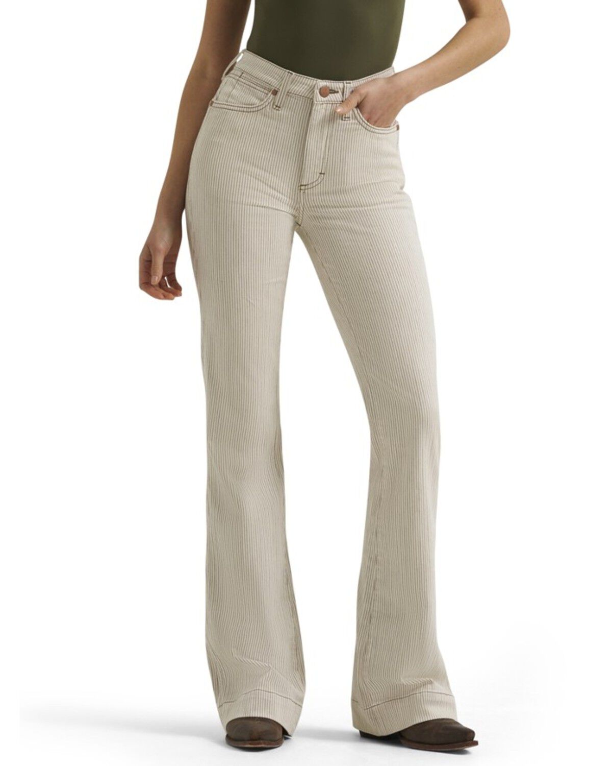 Wrangler Women's Ryann High Rise Bailey Trouser Denim Jeans, Cream, hi-res