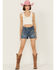 Image #1 - Rock & Roll Denim Women's Medium Wash High Rise Chain Fringe Denim Shorts , Medium Wash, hi-res