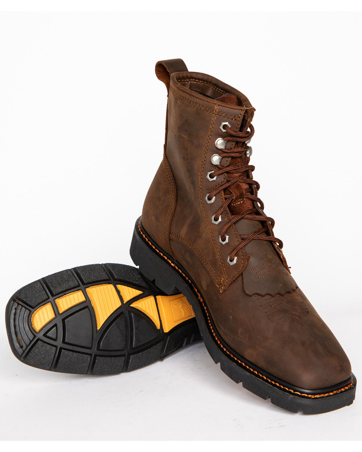 Image #5 - Cody James Men's 8" Mustang Waterproof Lace-Up Kiltie Work Boots - Square Toe, Brown, hi-res