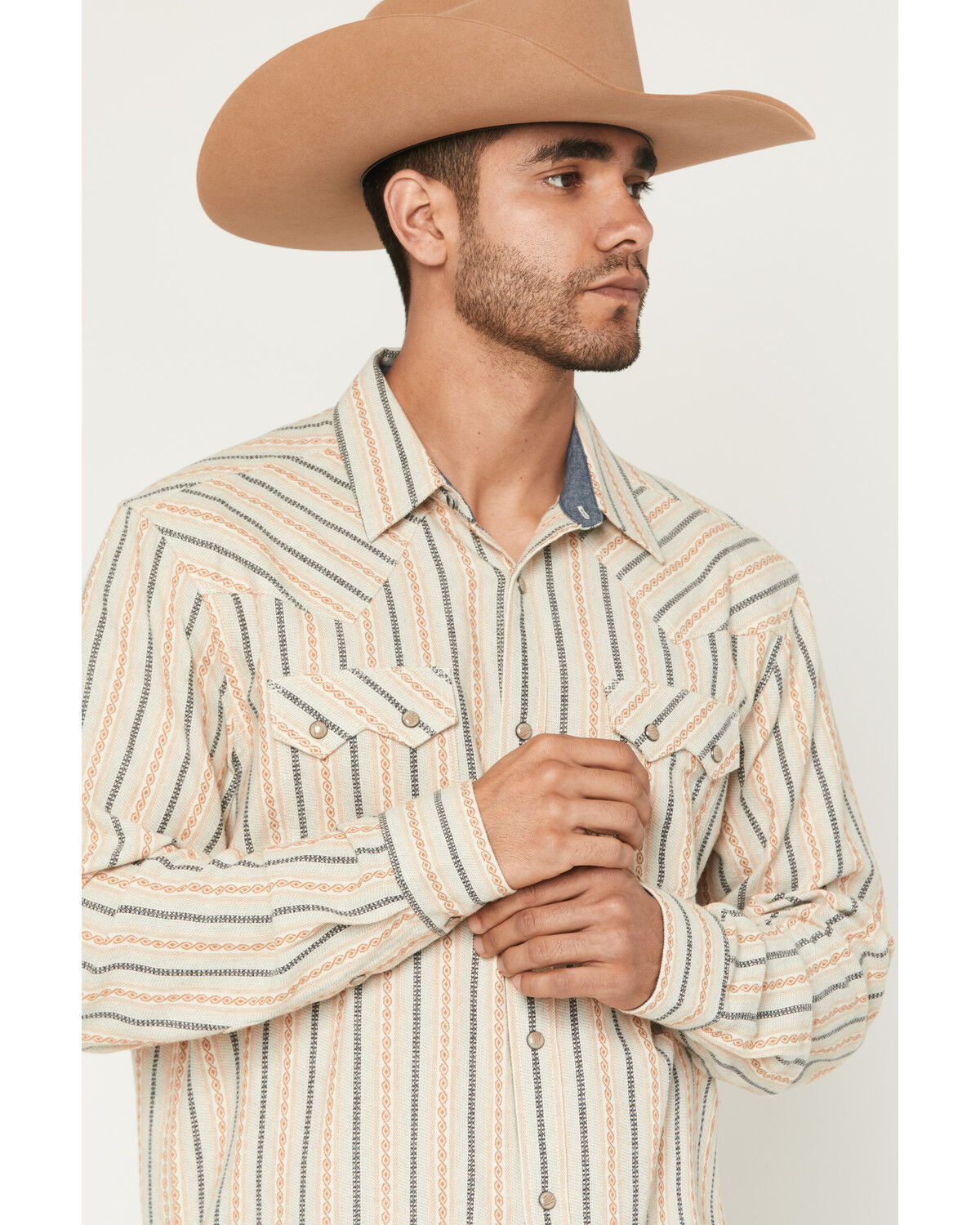 Image #2 - Moonshine Spirit Men's Archive Dobby Striped Print Long Sleeve Snap Western Shirt, Ivory, hi-res