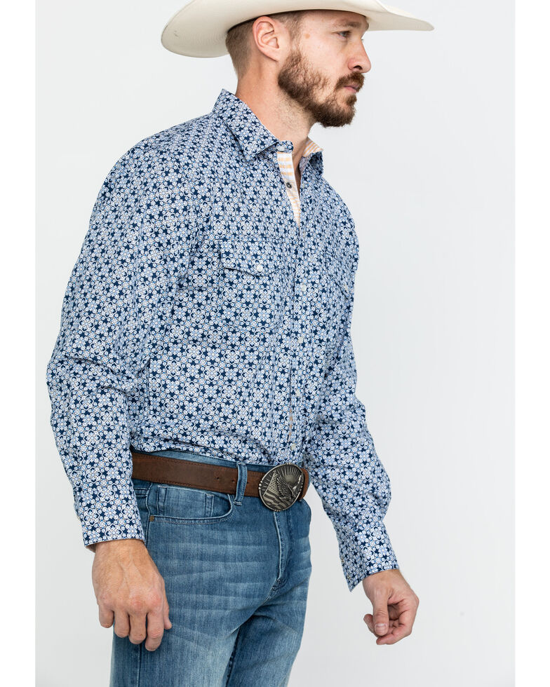 Resistol Men's Highland Geo Print Long Sleeve Western Shirt , Navy, hi-res
