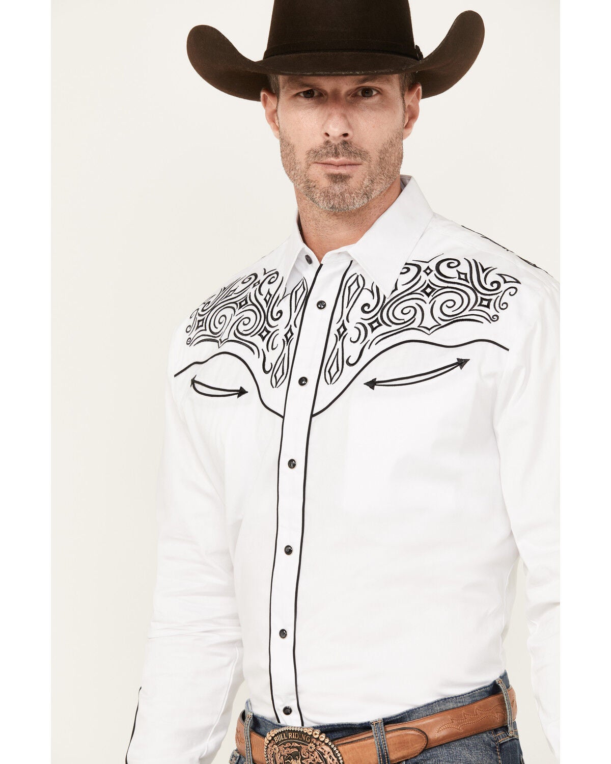 Rodeo Clothing Men's Embroidered Long Sleeve Snap Western Shirt,