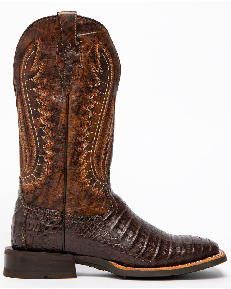 Ariat Men's Double Down Pecan Caiman Belly Cowboy Boots - Square Toe, Brown, hi-res