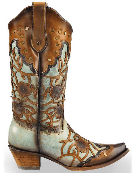 Image #2 - Corral Women's Flowers Overlay & Studs Western Boots - Snip Toe, , hi-res