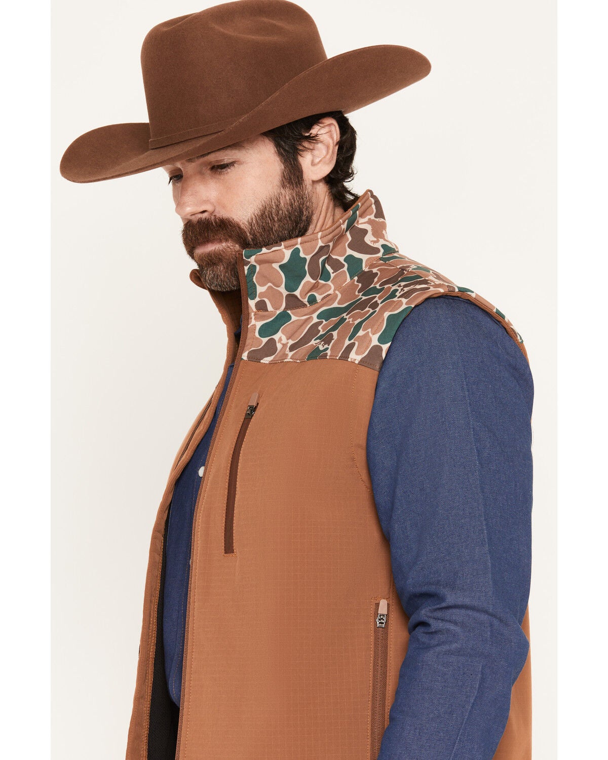 Image #2 - Hooey Men's Jackson Camo Color Block Softshell Vest, Camel, hi-res