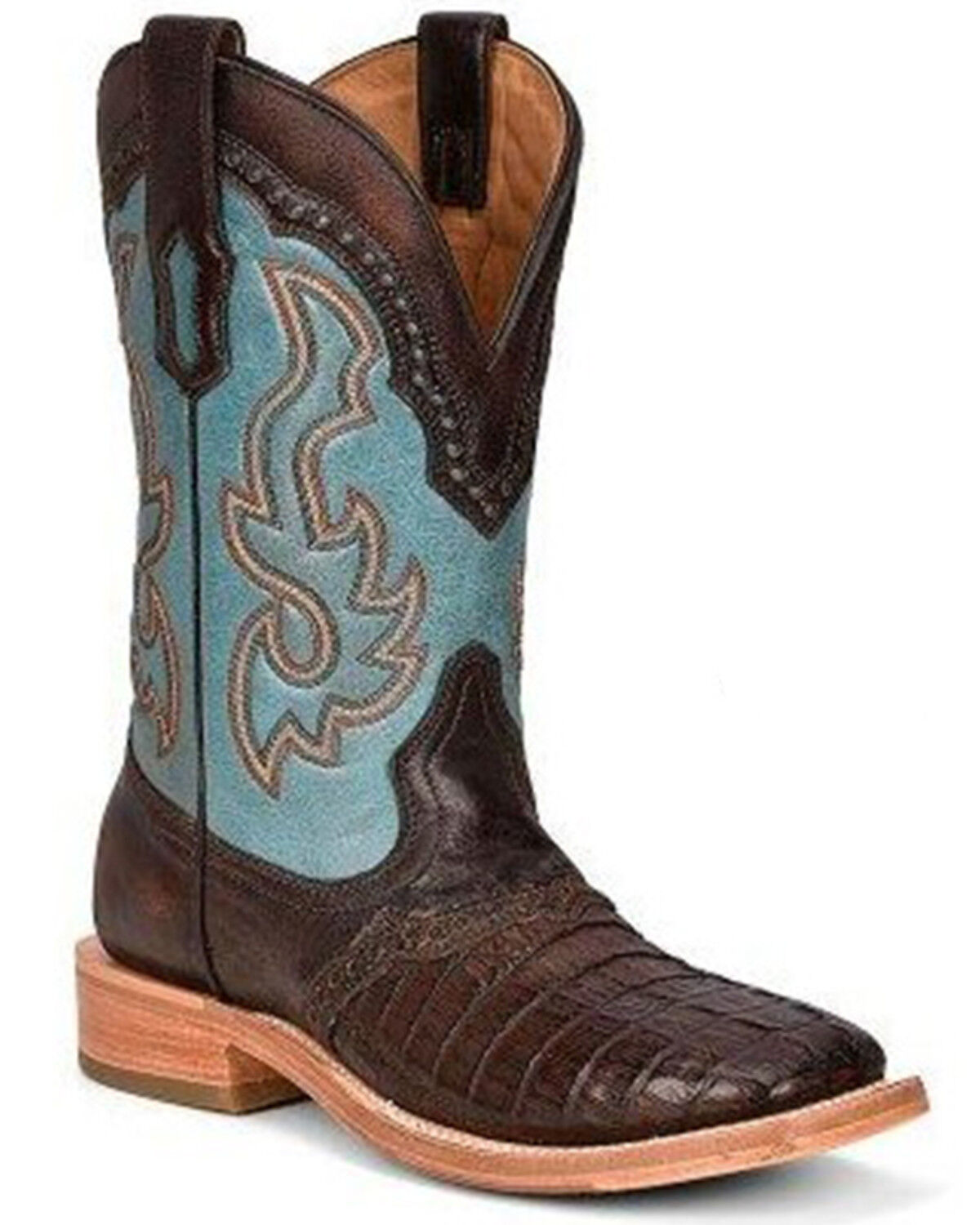 Men's New TW Crocodile Alligator Tail Leather Cowboy Western Square Boots Brown 