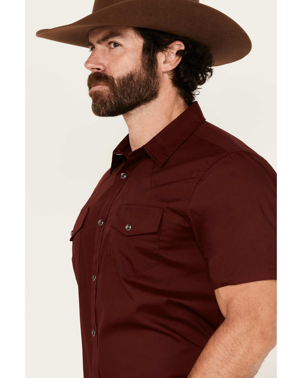 Image #2 - Gibson Trading Co Men's Solid Short Sleeve Snap Stretch Western Shirt, Burgundy, hi-res