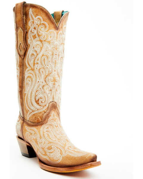Corral Women's Crackled Western Boots - Snip Toe , Beige, hi-res