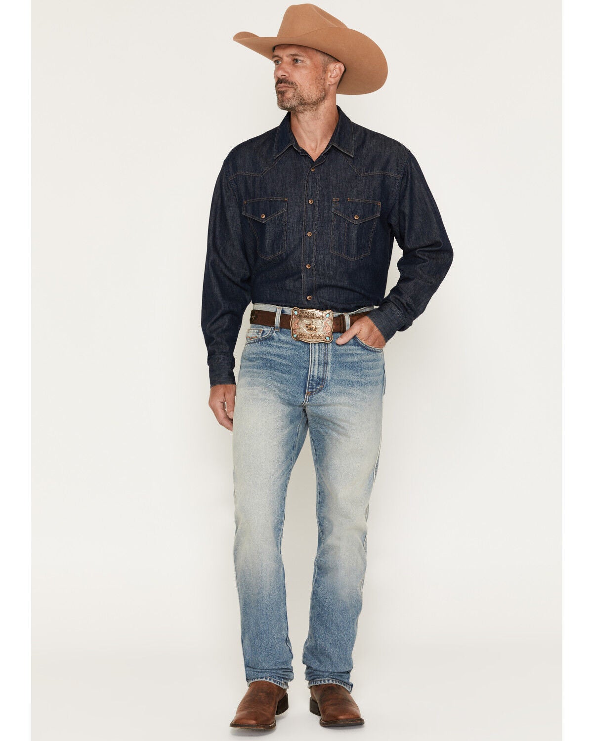 Image #1 - Zach Top X Kimes Ranch Men's Light Wash Mid Rise Bootcut Rigid Denim Jeans, Light Wash, hi-res