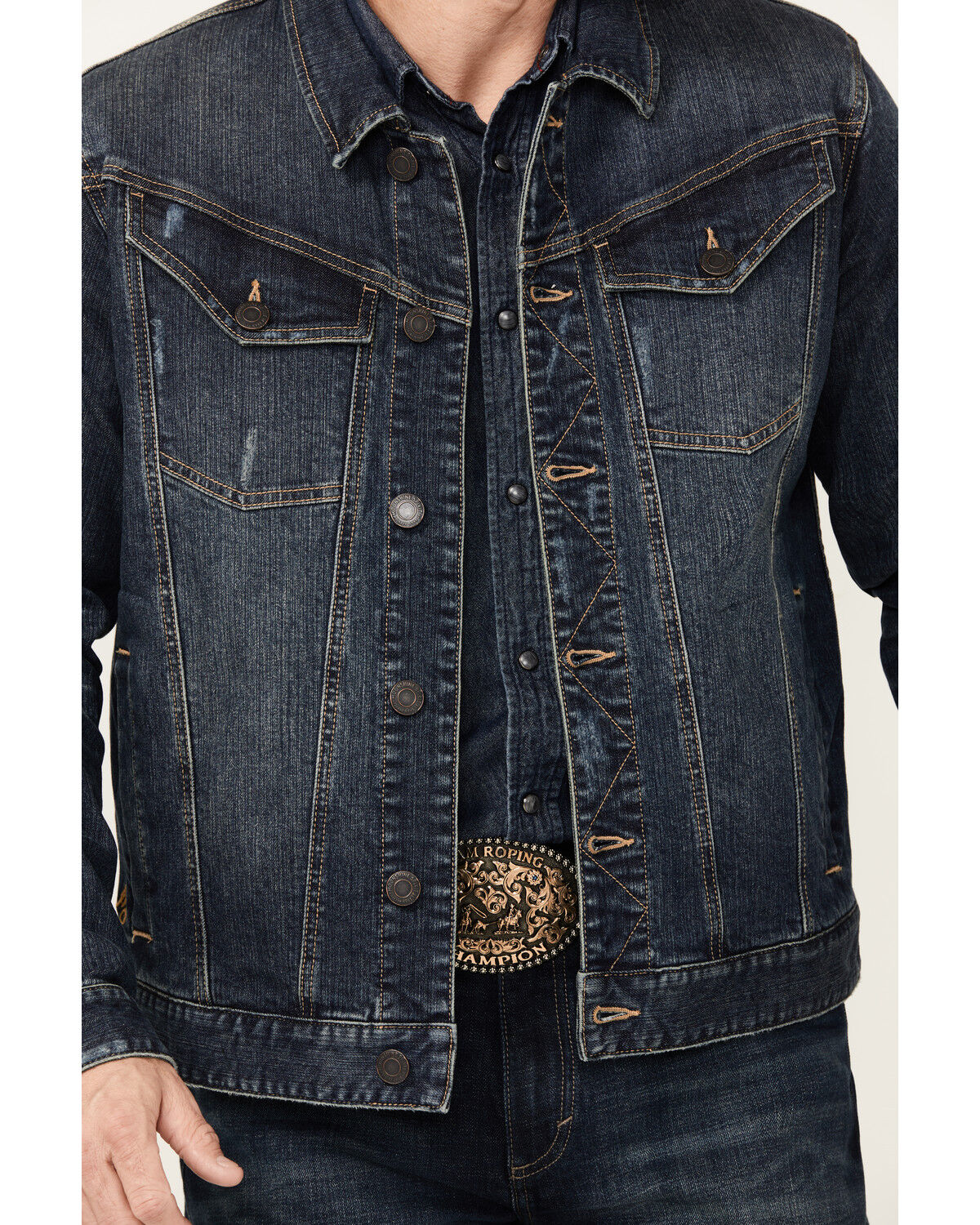 Image #3 - Moonshine Spirit Men's Dark Wash Rigid Old Shine Vintage Denim Jacket, Dark Wash, hi-res