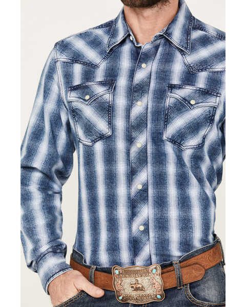 Image #3 - Wrangler Retro Men's Premium Striped Long Sleeve Snap Western Shirt, Indigo, hi-res