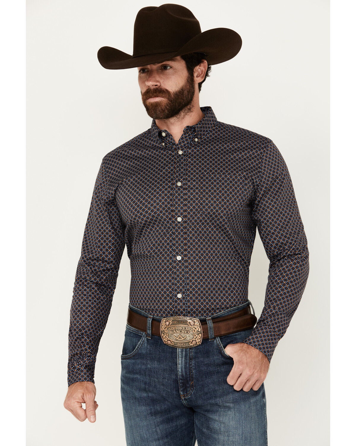 Image #1 - Cody James Men's Last Call Geo Print Long Sleeve Button-Down Shirt, , hi-res