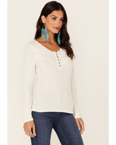 Idyllwind Women's Off-White Rolling Meadows Long Sleeve Henley Top , Off White, hi-res