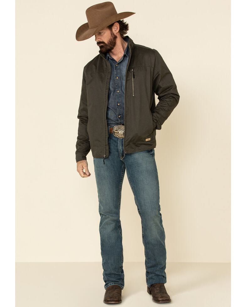 Powder River Outfitters Men's Olive Cotton Zip Front Jacket , Olive, hi-res