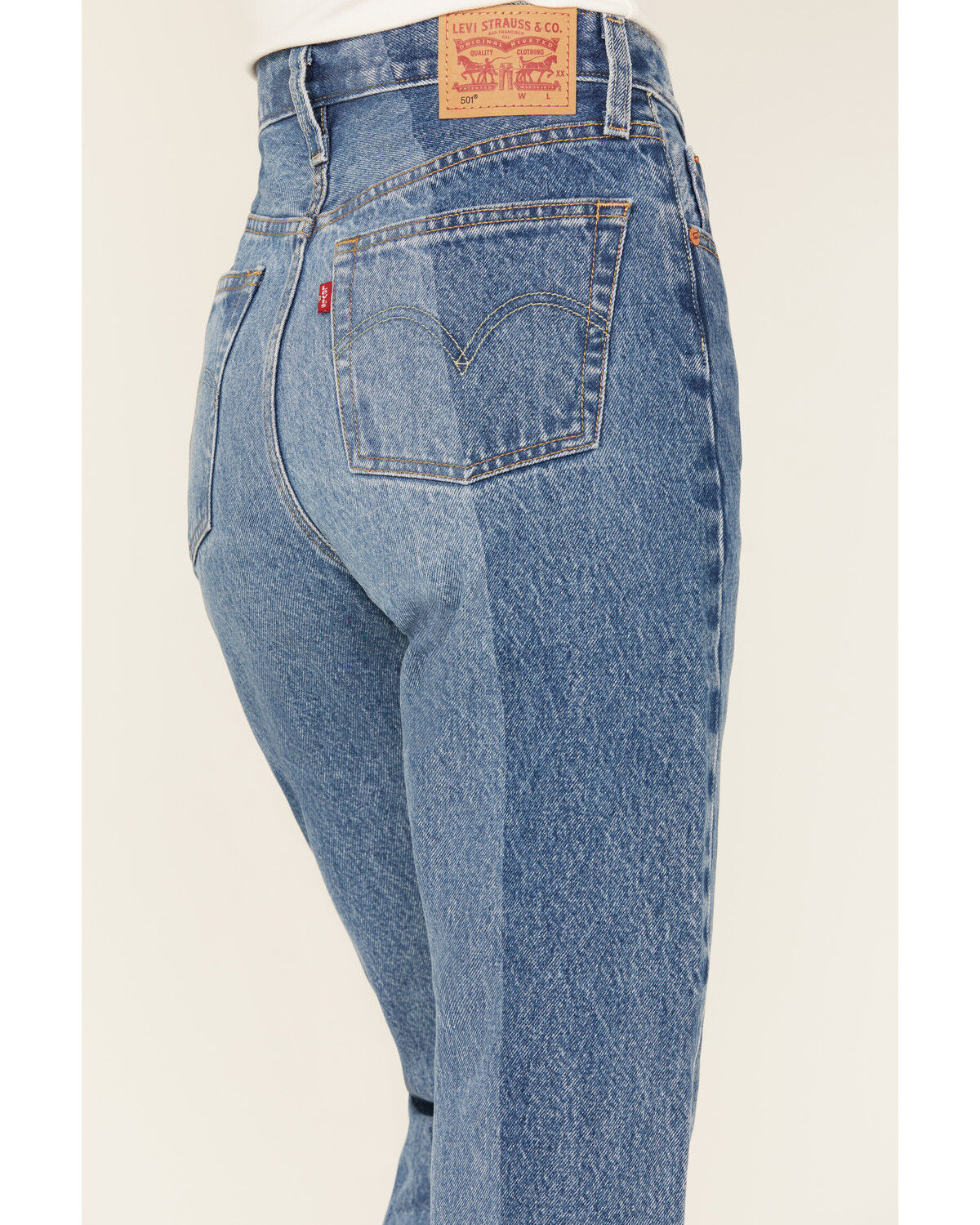 Image #2 - Levi's Women's Medium Wash Laser Craft High Rise Two Toned 501 Straight Jeans, Medium Wash, hi-res