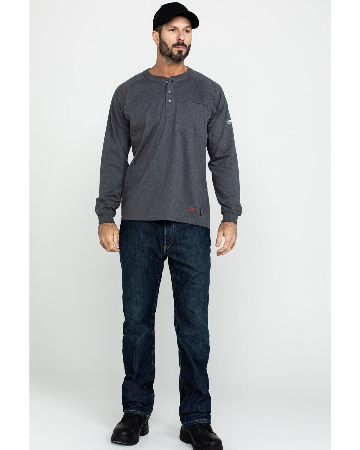 Image #6 - Ariat Men's FR Air Henley Long Sleeve Work Shirt - Tall, Charcoal, hi-res