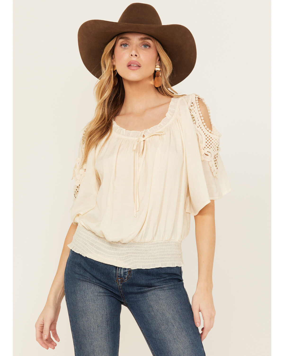 Image #1 - Wild Moss Women's Crochet Cold Shoulder Top, , hi-res