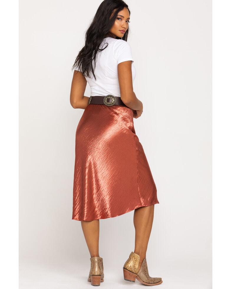 Nikki Erin Women's Satin Midi Solid Skirt, Rust Copper, hi-res