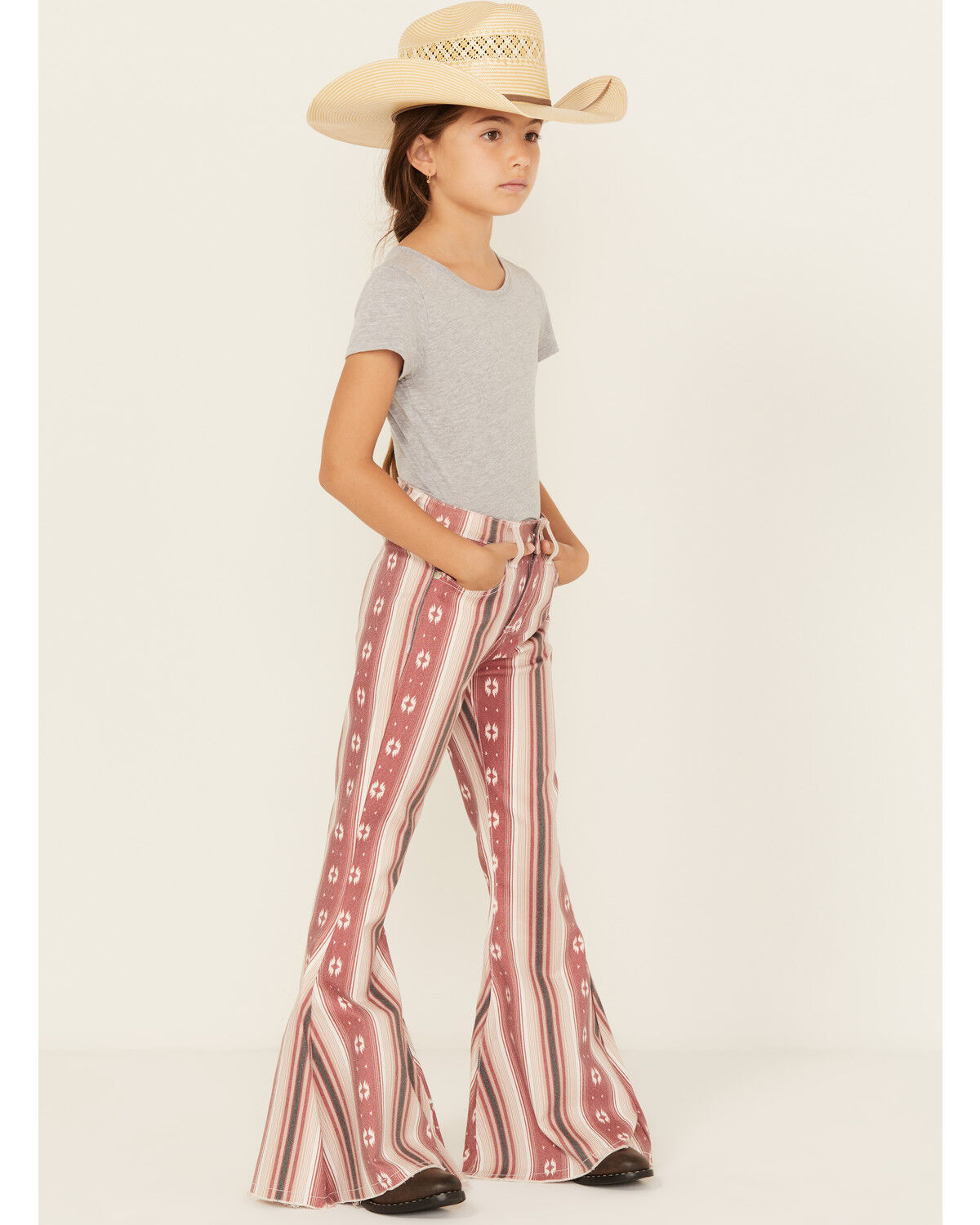 Image #1 - Cowgirl Hardware Girls' Serape Striped Print Flare Jeans, Red, hi-res