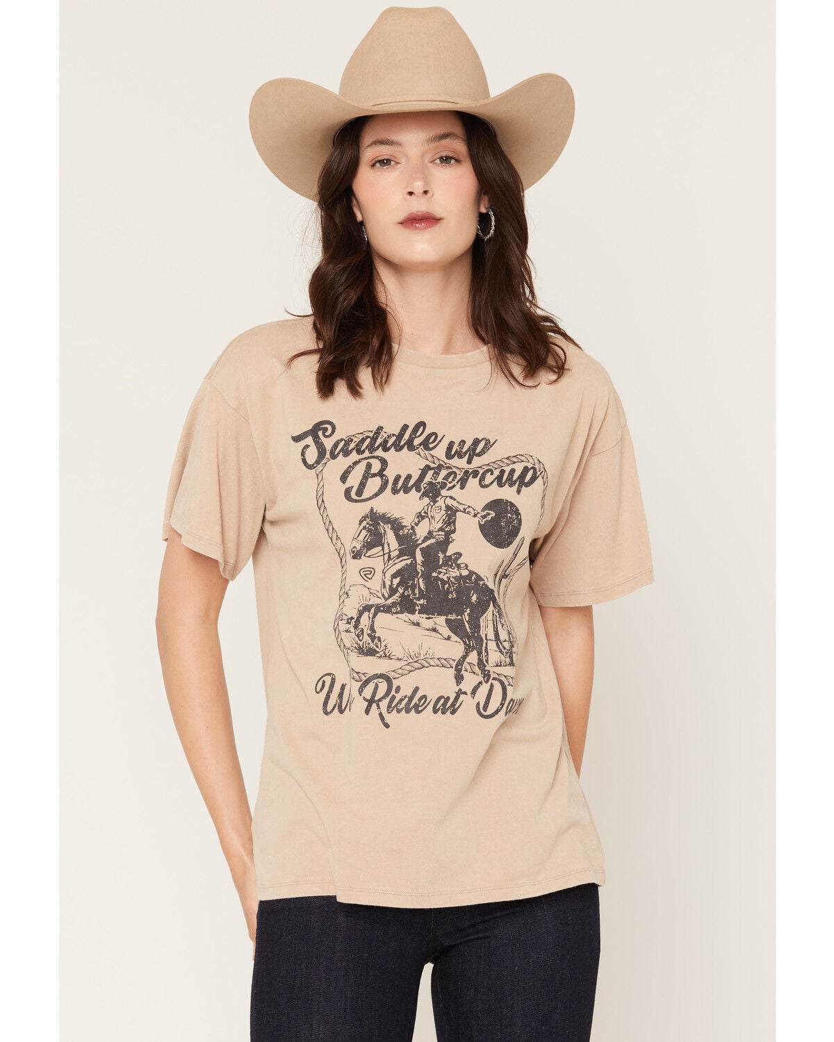 Rock & Roll Denim Women's Saddle Up Short Sleeve Graphic T-Shirt, Taupe, hi-res