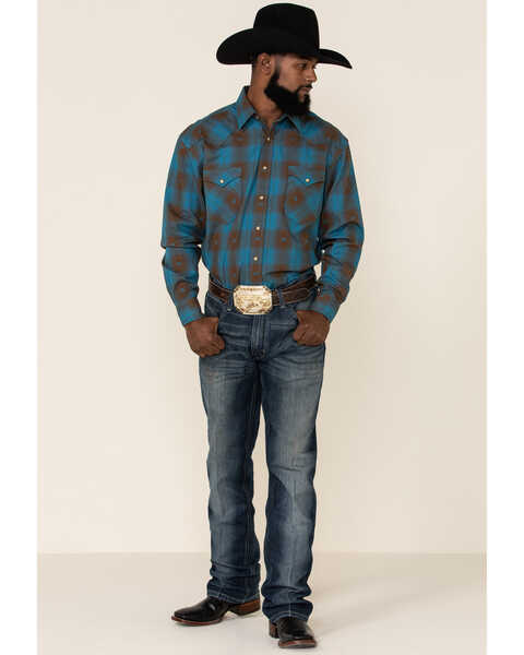 Image #2 - Rough Stock By Panhandle Men's Menlo Ombre Plaid Long Sleeve Western Shirt , Blue, hi-res
