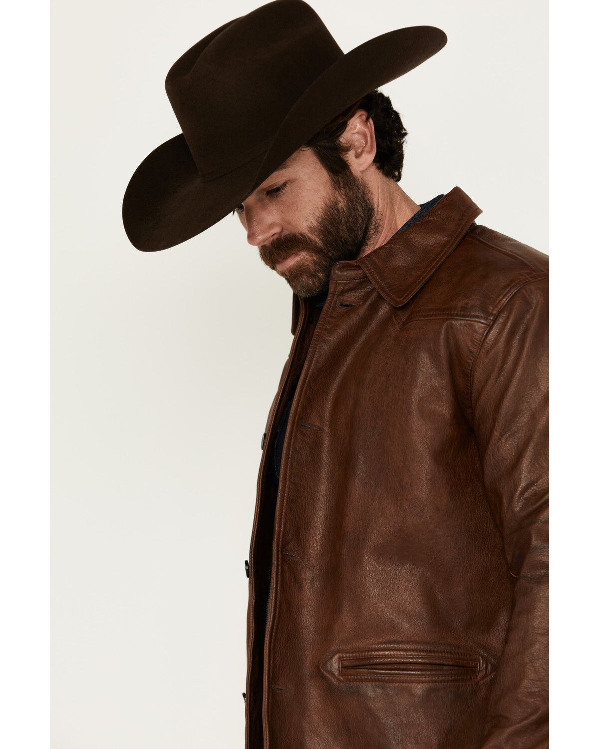 Image #2 - Cody James Men's Helena Flannel Lined Button-Down Leather Jacket, Cognac, hi-res