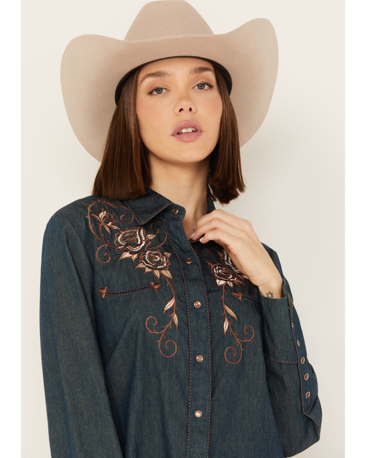 Scully Women's Rose Embroidered Denim 
