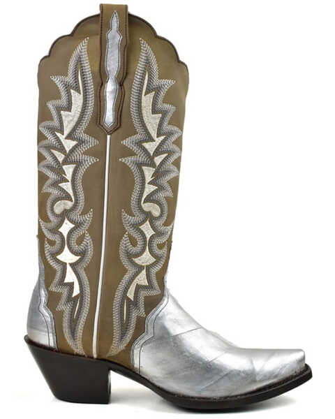 Image #2 - Dan Post Women's Eel Exotic Western Boot - Snip Toe , Silver, hi-res