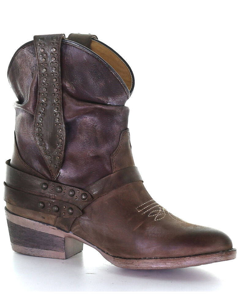 Circle G Women's Slouch & Studs Western Booties - Round Toe, Brown, hi-res