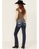 Image #1 - Miss Me Women's Dark Wash Snowflake Embroidered Slim Bootcut Stretch Denim Jeans, Dark Wash, hi-res