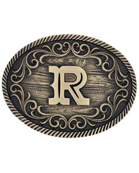 Image #1 - Montana Silversmiths Filigree Initial R Belt Buckle, Bronze, hi-res