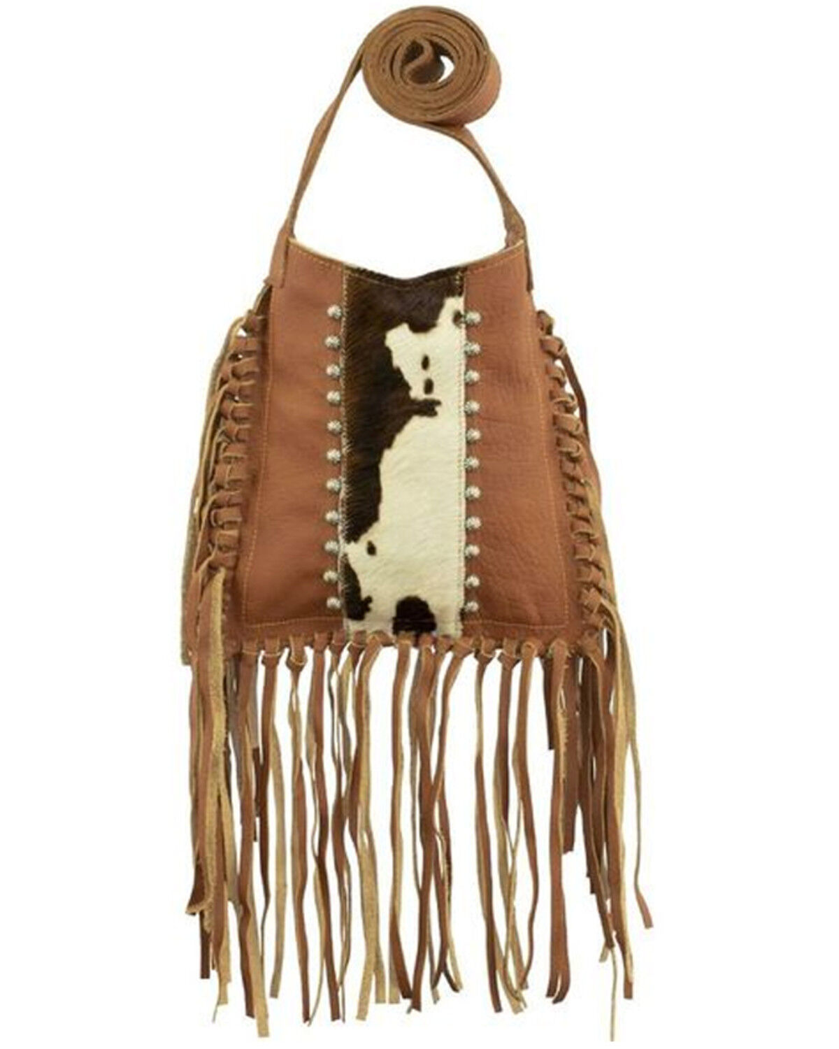 Image #1 - American West Women's Hair-On Fringe Crossbody Messenger, Tan, hi-res