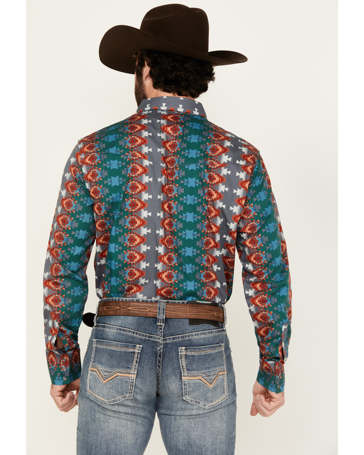 Image #4 - Wrangler Men's Checotah Southwestern Print Long Sleeve Snap Western Shirt - Tall, Multi, hi-res