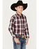 Image #2 - Roper Boys' Plaid Print Long Sleeve Pearl Snap Western Shirt, Wine, hi-res