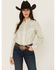 Image #1 - Cowboygirl by Jenna Paulette Women's Wallpaper Long Sleeve Pearl Snap Western Shirt, Green, hi-res