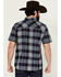 Image #4 - Moonshine Spirit Men's Collide Plaid Print Short Sleeve Snap Western Shirt, Blue, hi-res