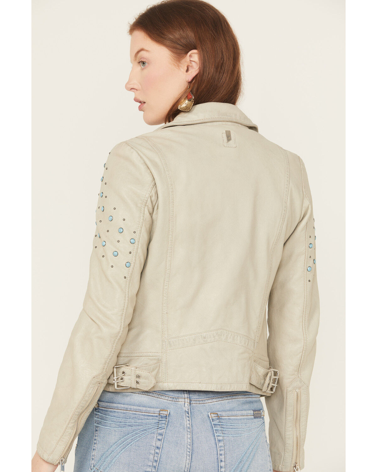 Image #4 - Mauritius Leather X Boot Barn Women's Cassidy Studded Leather Jacket, Cream, hi-res