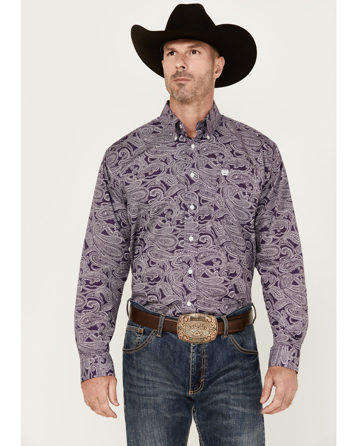 Image #1 - Cinch Men's Paisley Print Long Sleeve Button-Down Western Shirt - Big, Purple, hi-res