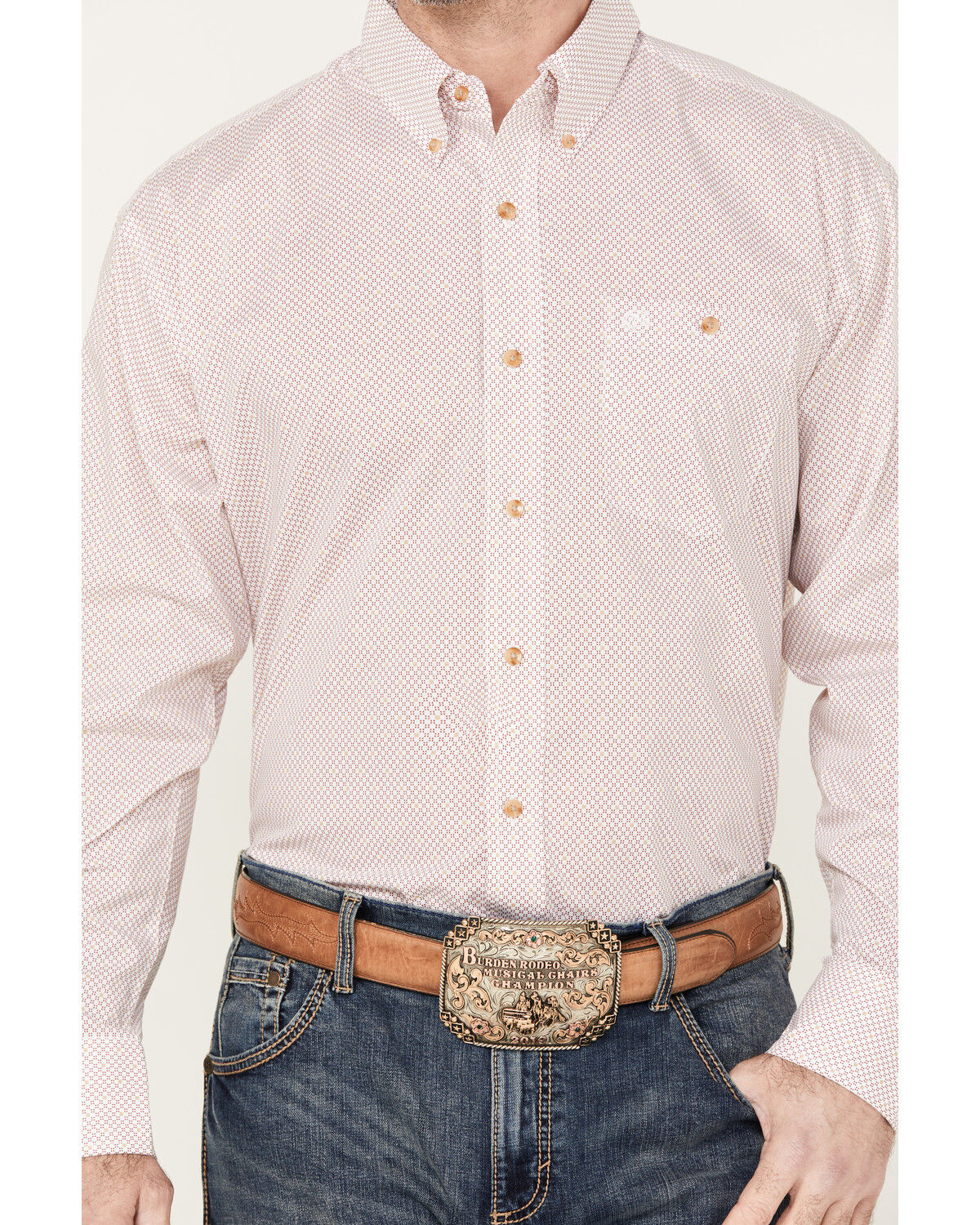 Image #3 - Wrangler Men's Classics Printed Long Sleeve Button Down Western Shirt, Red, hi-res