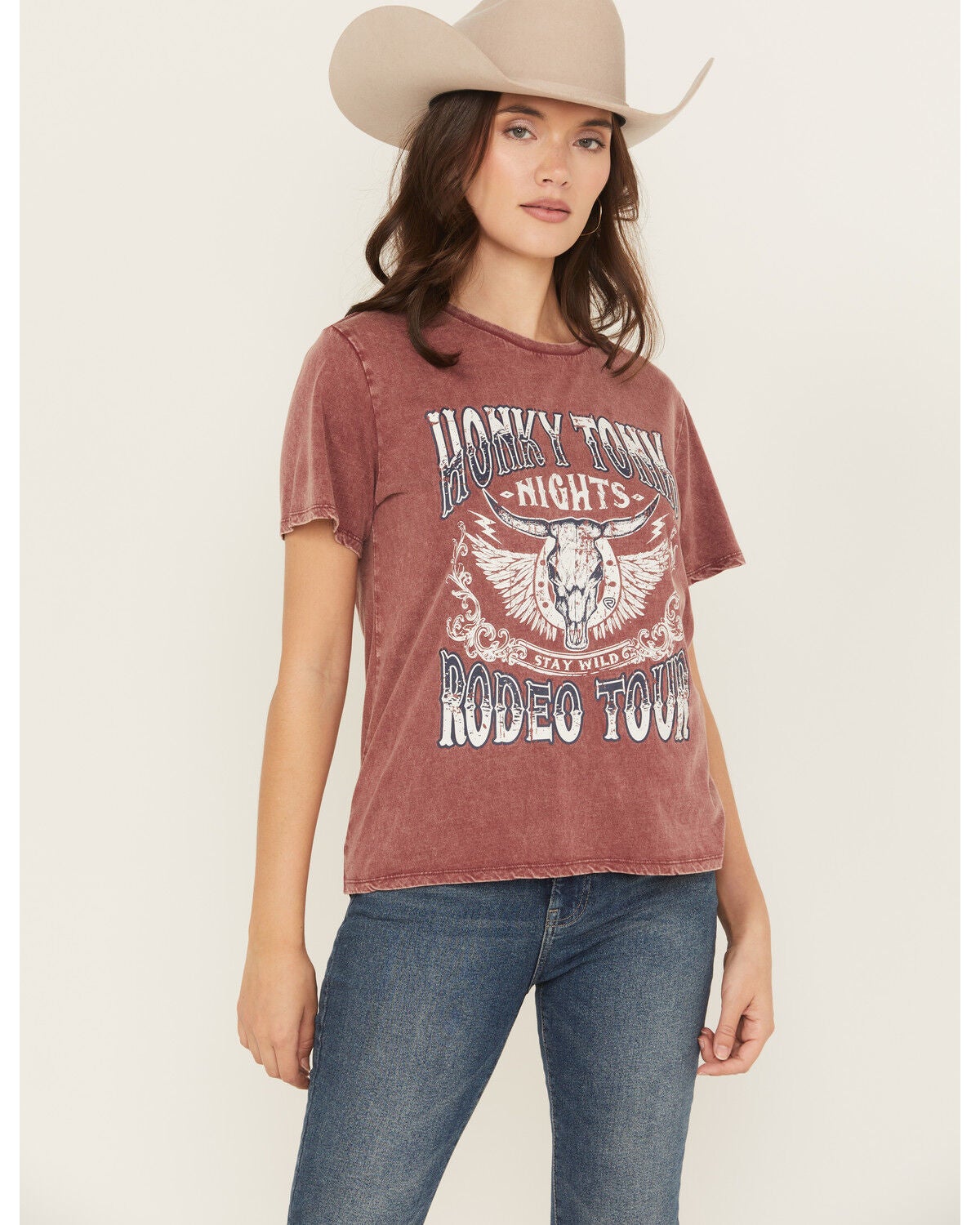 Rock & Roll Denim Women's Honky Tonk Short Sleeve Graphic Tee, Red, hi-res