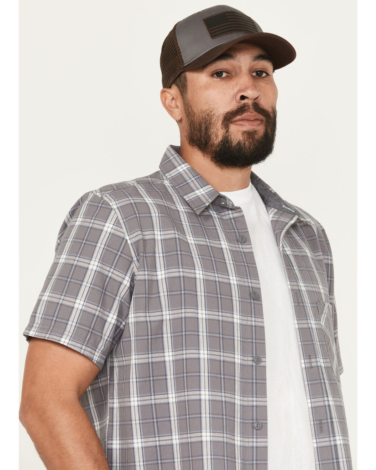 Image #2 - Brothers and Sons Men's Madera Plaid Print Short Sleeve Button-Down Western Shirt, Grey, hi-res