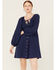 Image #2 - Yura Women's Long Sleeve Peasant Dress, Navy, hi-res