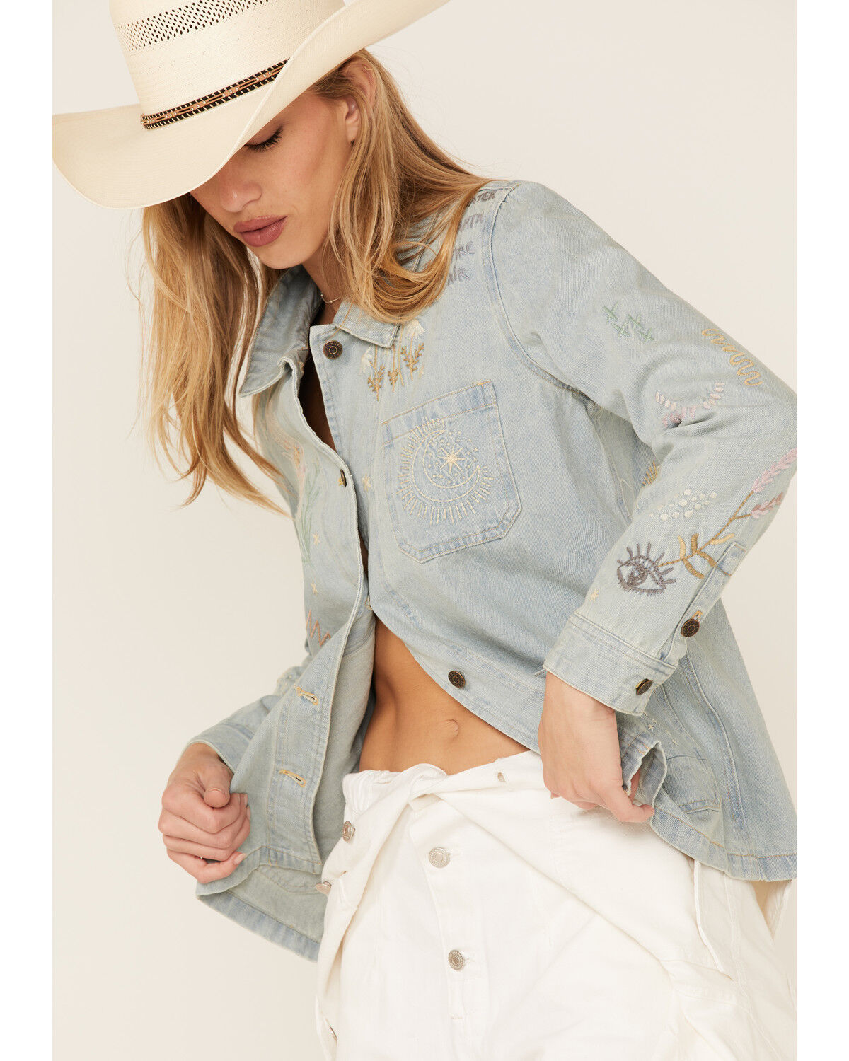 Image #3 - Johnny Was Women's Sezane Embroidered Denim Jacket, Blue, hi-res