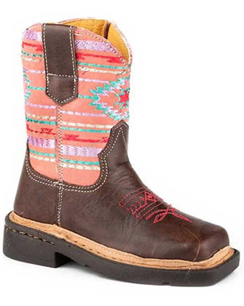 Roper Toddler Girls' Shailee Western Boots - Broad Square Toe, Brown, hi-res
